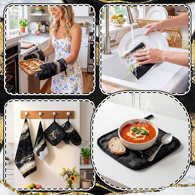Bencailor 12 Pcs Marble Kitchen Decor and Accessories Sets 4 Black and Gold - Image 5