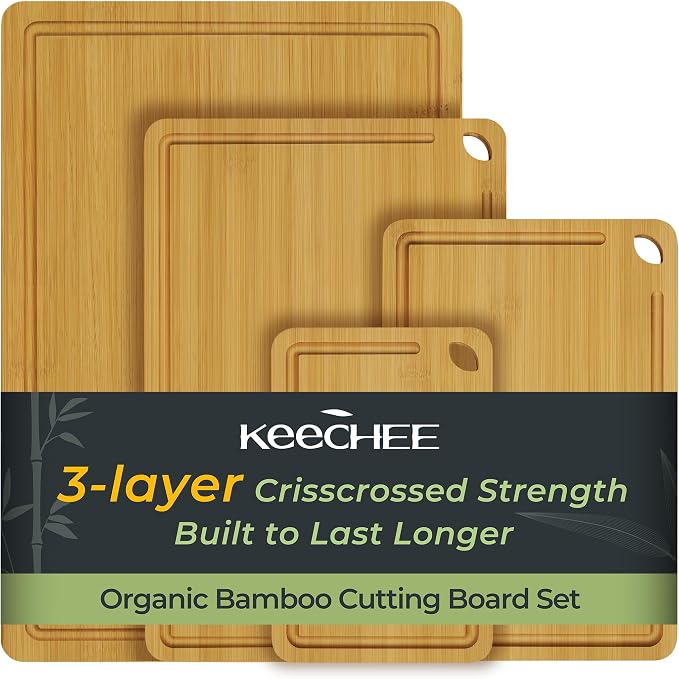Keechee 4-Pcs Natural Wood Cutting Board Set Kitchen Tools by Keechee