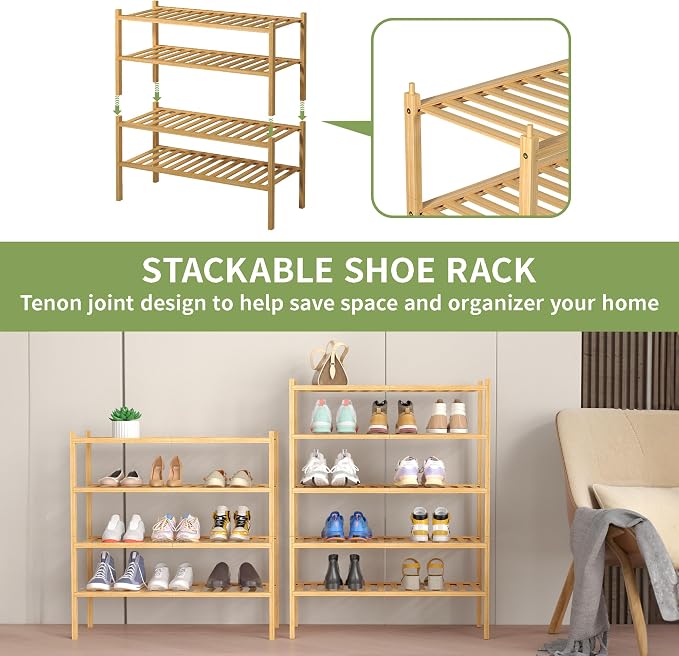 ROMGUAR CRAFT 4 Tier Bamboo Shoe Rack - Image 5