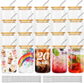 20Pcs Glass Cups With Bamboo Lids and Straws,16Oz Ice Coffee