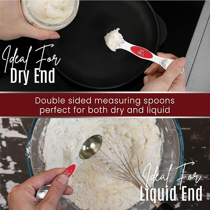 Magnetic Measuring Spoons Set of 9 Stainless Steel Dual-Sided Stackable - Image 6