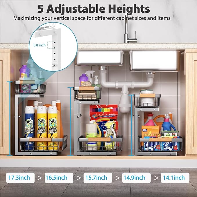 Liuoud Under Sink Organizer 2 Pack, 2 Tier Slide Out Large Capacity Height - Image 5