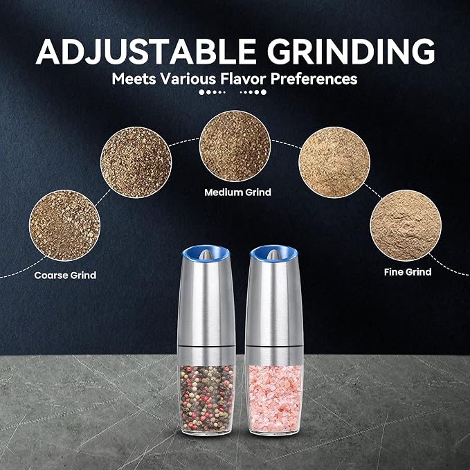 UNNEES Gravity Electric Salt and Pepper Grinder set of 2, Automatic Salt And - Image 3