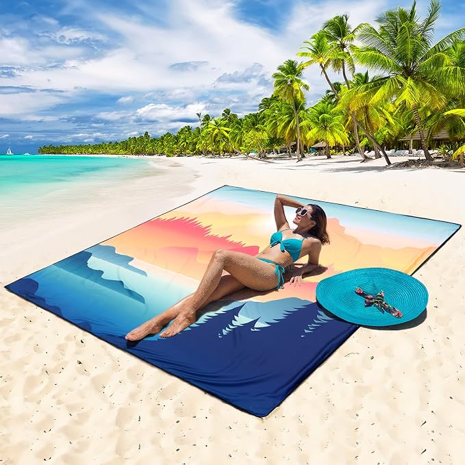 WIWIGO Beach Blanket Waterproof Sandproof Beach Mat 79" X 83"/10'x9'for 2-8 - Image 4