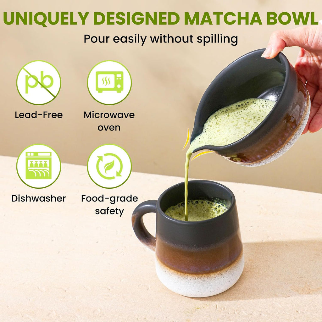 7-Piece Ceramic Matcha Whisk Set, Matcha Kit Set with Bowl &