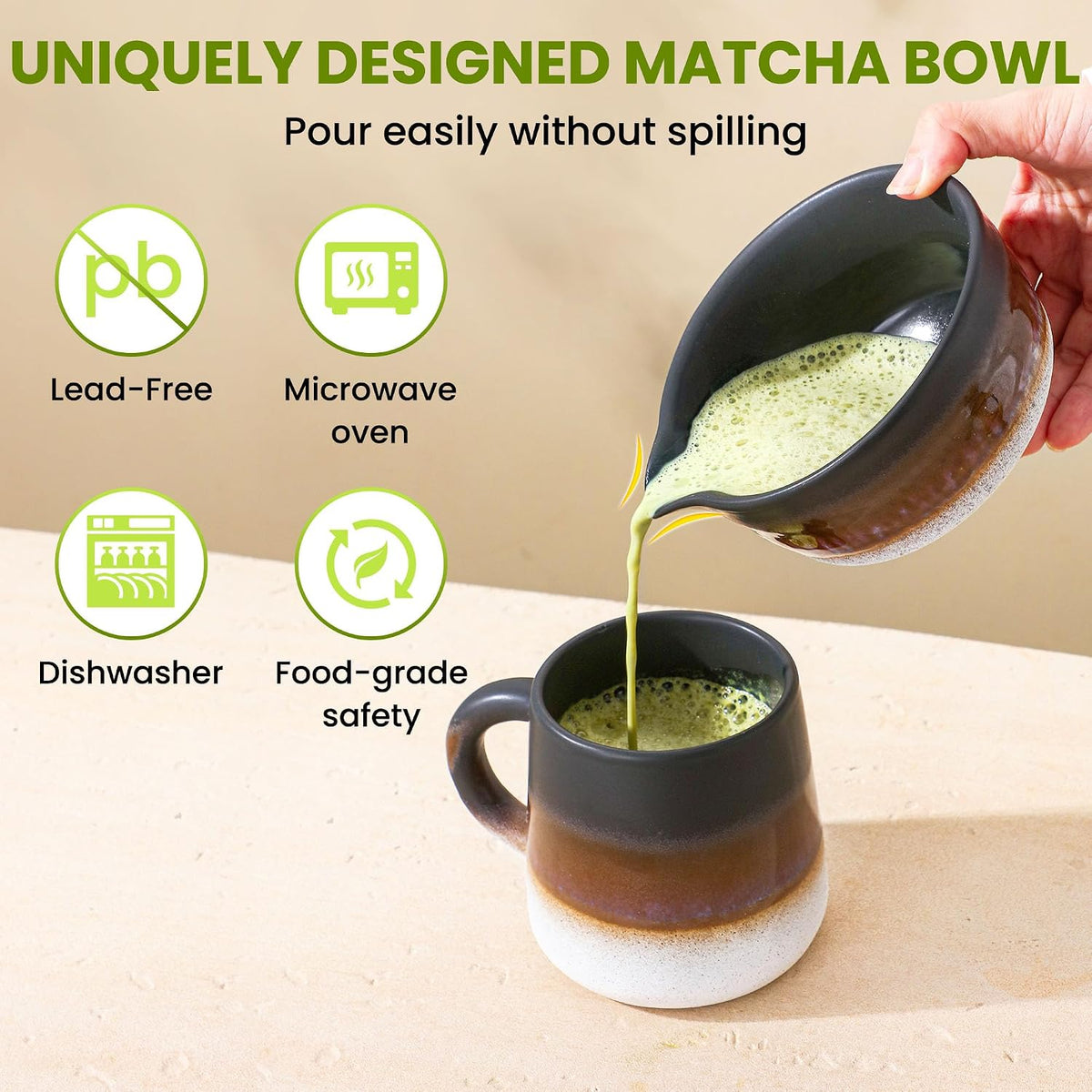 7-Piece Ceramic Matcha Whisk Set, Matcha Kit Set with Bowl &
