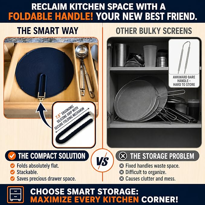 Silicone Splatter Screen for Frying Pan, 13” Navy – Grease & Oil Splatter Guard - Image 3