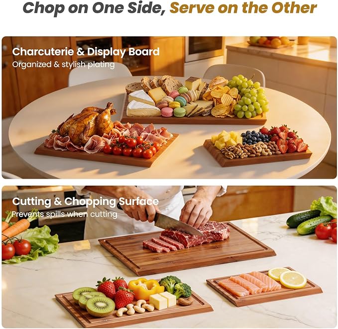 Bamboo Cutting Board Set of 3, Durable Wooden Chopping Boards - Image 5