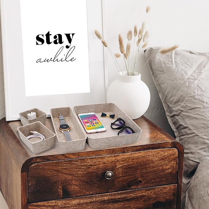 Welaxy Desk Drawer Organizer Tray, 8-Piece Beige Office Storage, Nordic - Image 2