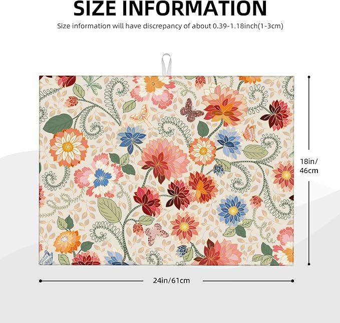 Mandala Flowers Dish Drying Mat 18x24 Inch, Microfiber Absorbent Fast Dry Mat - Image 2
