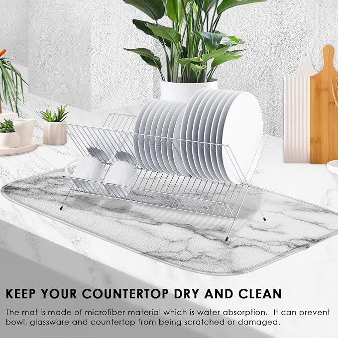 Sanwarm Absorbent Dish Drying Mat, Marble Gray Stone Paint Microfiber Pad - Image 4