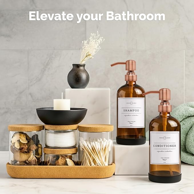 Vine Creations Amber Glass Soap Dispenser, 2 Pack Kitchen Soap Dispenser Set - Image 2
