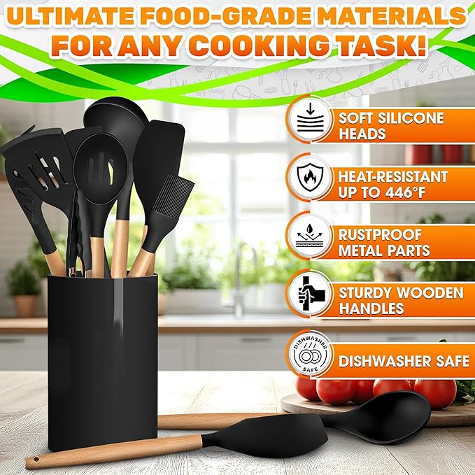 14 PCs Black Silicone Cooking Utensils Set - Image 8