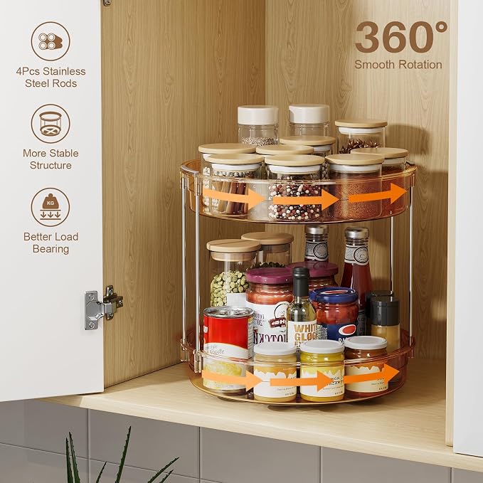 LAMU 12inch 2 Tier Lazy Susan Turntable Organizer Rotating Spice Rack - Image 4