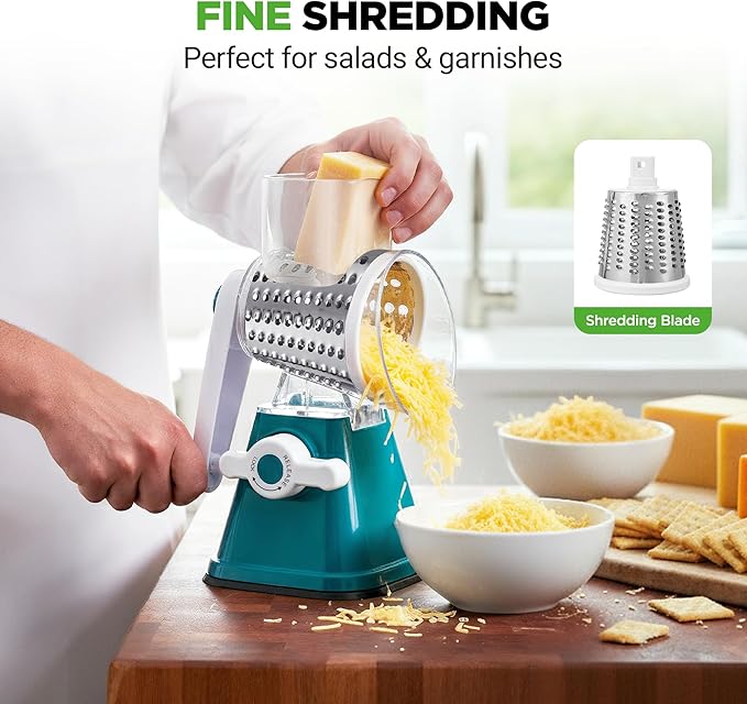 NutriChef 3 in 1 Cheese Grater & Shredder | Strong Suction Base, Rotary Handle - Image 4