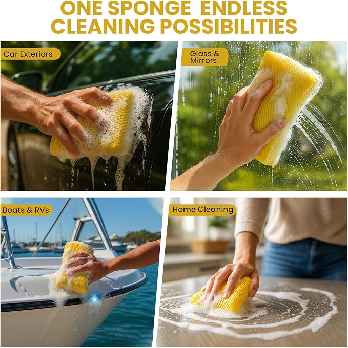 Iconikal 6-Pack Bug Scrubber Sponge 5.9x3.5-Inch Yellow Microfiber Large Car - Image 5
