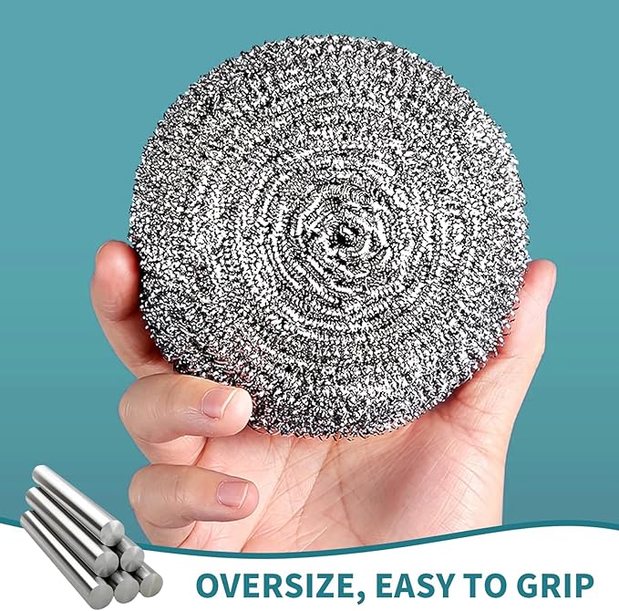 Carrie Joe Stainless Steel Scourer Heavy Duty Scrubber Pads Steel Wool Pack of 6 - Image 5