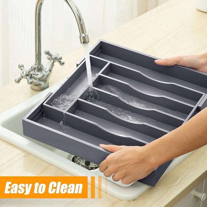 Kitchen Silverware Drawer Organizer and Storage Bamboo Wood Cooking Utensil - Image 6
