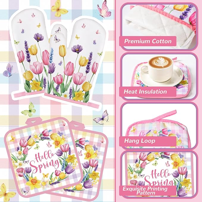 Fourluoo 10 Pcs Spring Flower Farmhouse Kitchen Decor Set Dish Towels Kitchen - Image 5