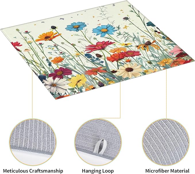 Butterfly Flowers Dish Drying Mat 16x18 Inch, Microfiber Absorbent Fast Dry Mat - Image 3