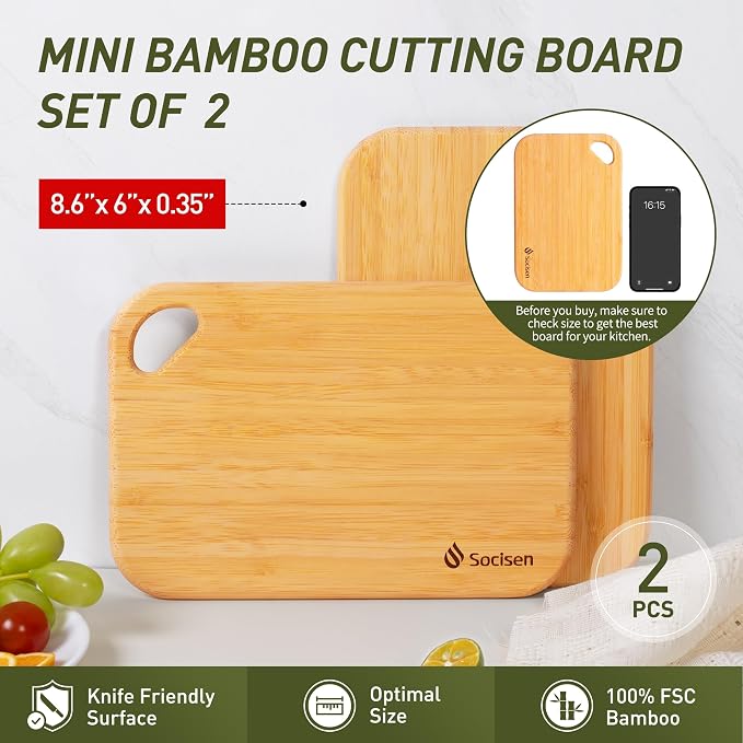 2 Pack Small Bamboo Wood Cutting Board - Image 3