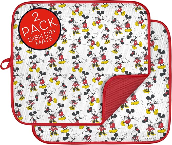Disney Dish Drying Mats for Kitchen Counter – 16" x 18" Absorbent Kitchen by BestBrands