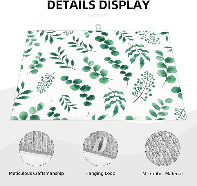 Watercolor Plant Green Leaves Dish Drying Mat - Image 4