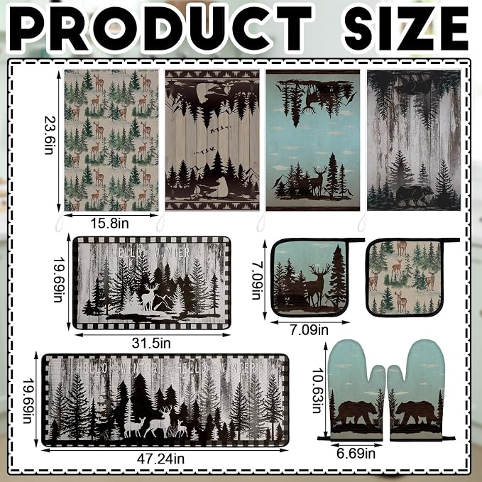 Fourluoo 10 Pcs Farmhouse Kitchen Decor Set Dish Towels Kitchen Rugs Oven Mitts - Image 3
