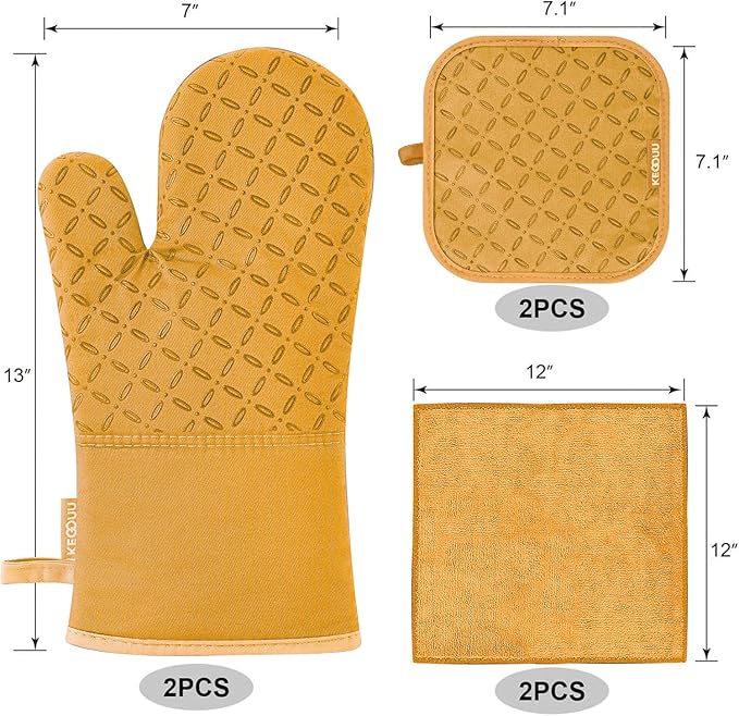 KEGOUU Oven Mitts and Pot Holders 6pcs Set, Kitchen Oven Glove High Heat - Image 2