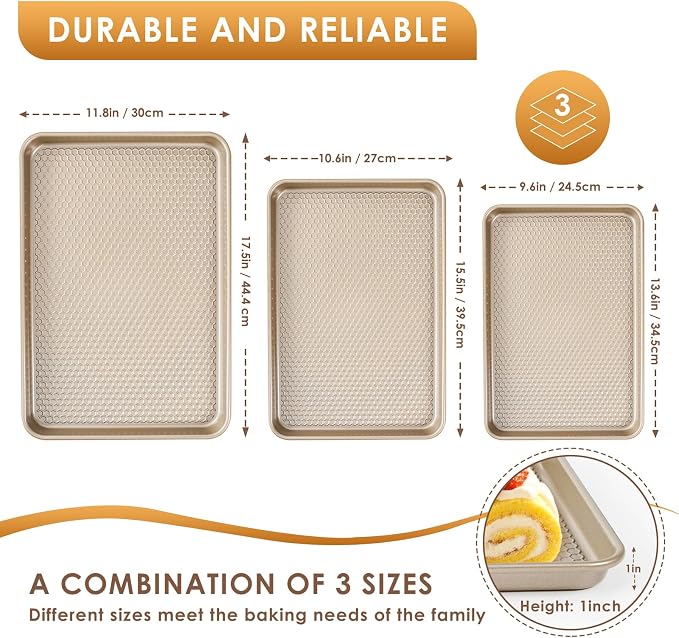 Baking Sheet Pan Set of 3, Nonstick Carbon Steel Cookie Sheets - Image 2