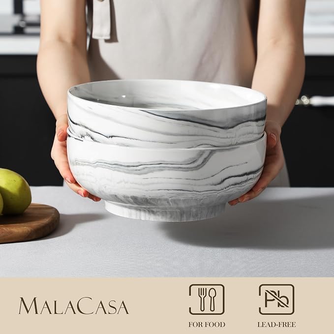 MALACASA Salad Bowls, 114 OZ Extra Large Serving Bowls Set of 2, Porcelain - Image 3