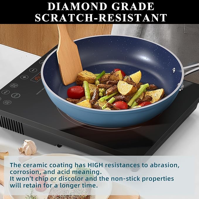 Nuwave 9pc Cookware Set Healthy Duralon Blue Ceramic Nonstick Coated, Diamond - Image 4