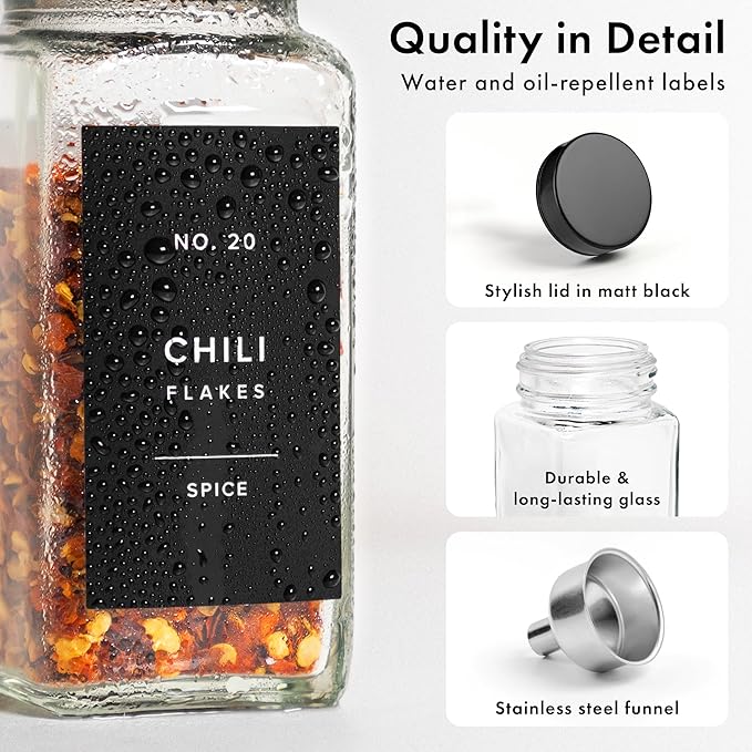 EDELHAUS Glass Spice Jars with Label and Black Lids Spice Containers with 240 - Image 9