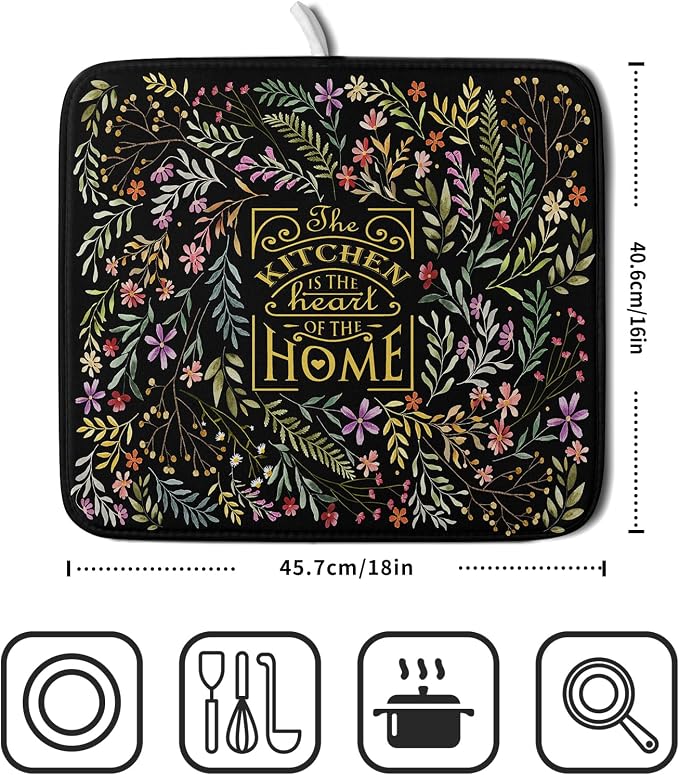 Absorbent Dish Drying Mat Colorful Flowers Microfiber Pad - Image 2