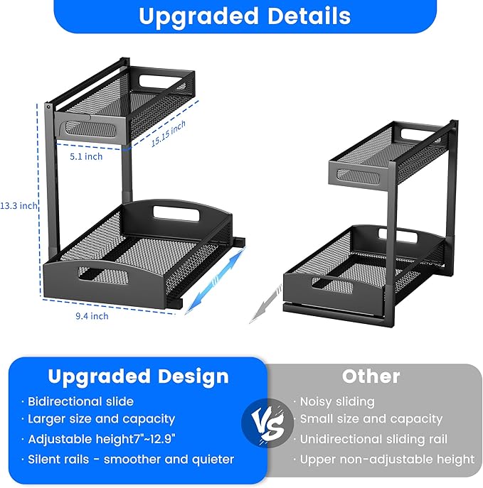 Petiza Under Sink Organizer, 2 Pack Height Adjustable Under Sink Organizers and - Image 2