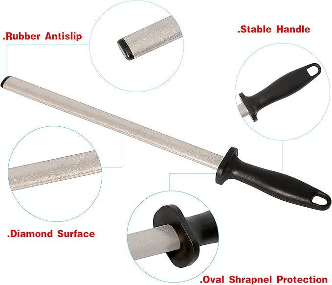 Kota Japan 12 in. Diamond Carbon Steel Professional Knife Sharpener Rod | - Image 4