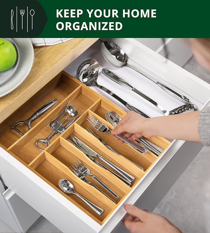 ROYAL CRAFT WOOD Luxury Bamboo Utensil Rack and Silverware Organizer, Kitchen - Image 3