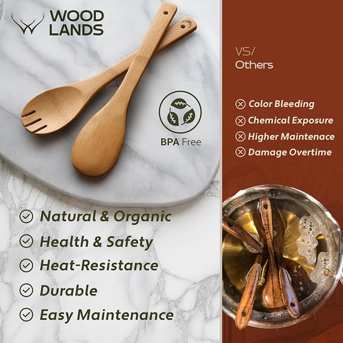 WOODLANDS USA Wooden Spoons for Cooking set of 6 – Premium Wooden Utensil set - Image 7