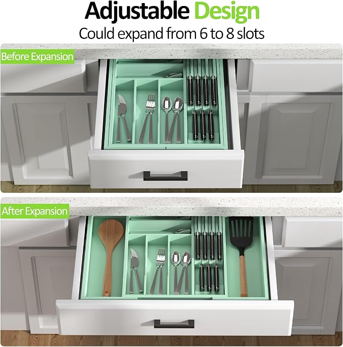 Bamboo Kitchen Drawer Organizer, Expandable Silverware Organizer - Image 3