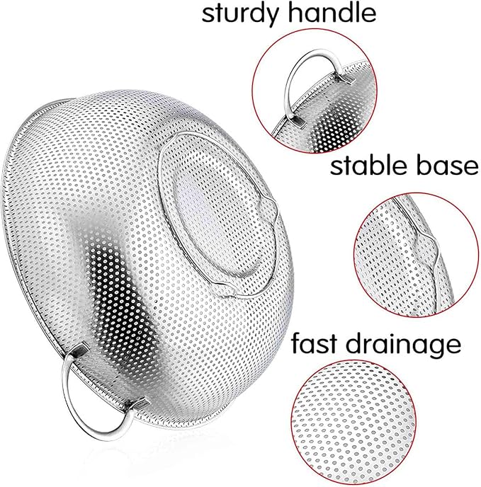 TeamFar Stainless Steel Colander, 5QT Micro-Perforated Metal Colander Food - Image 3
