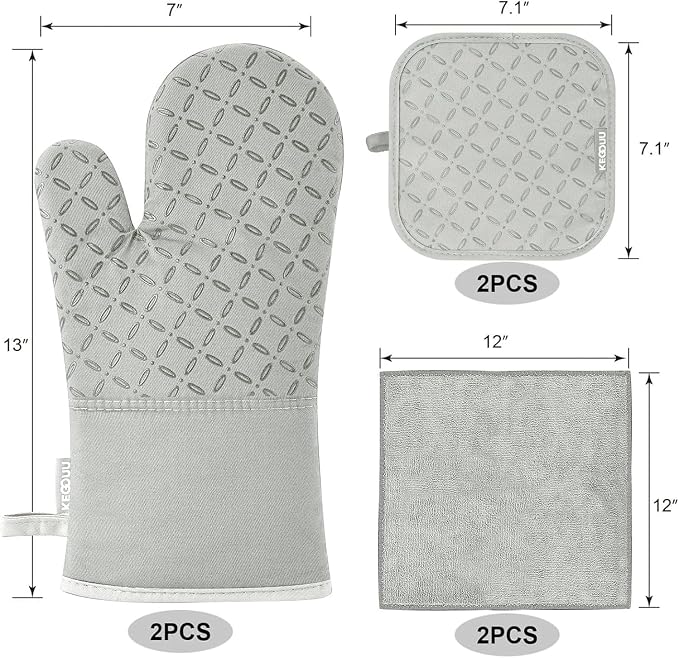 KEGOUU Oven Mitts and Pot Holders 6pcs Set, Kitchen Oven Glove High Heat - Image 2