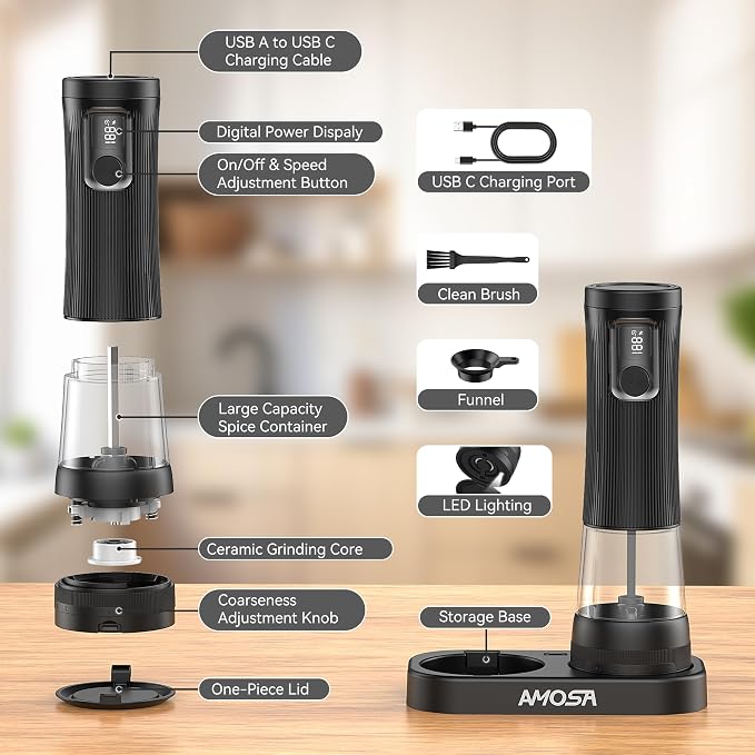 Electric Salt and Pepper Grinder Set, Upgrade 2-Speed Setting, External 5 - Image 9