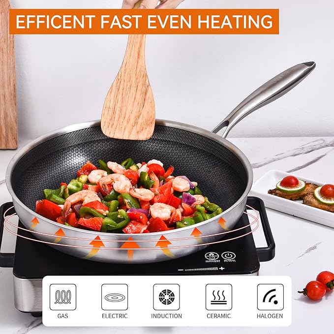 DELARLO Tri-Ply Stainless Steel Pan, 18/10 Frying Pan, Oven Safe Up to 600°F - Image 4