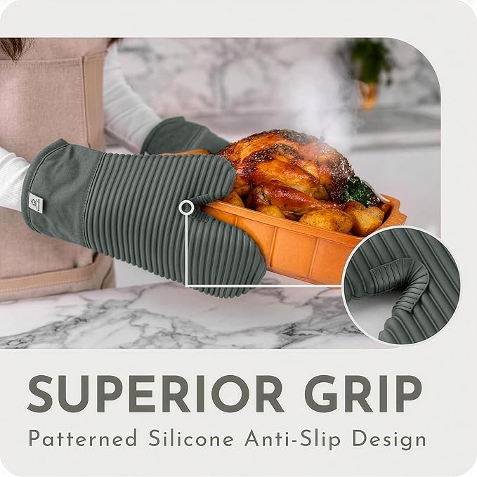 Extra Long Silicone Oven Mitts | Heat Resistant 500°F BPA-Free Food Grade - Image 3