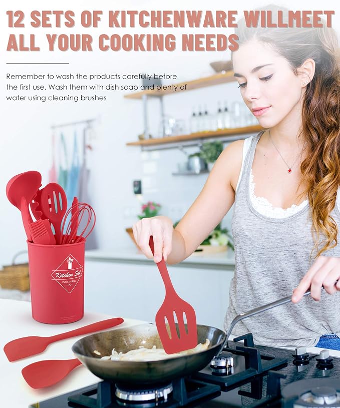 Pranski Kitchen Utensils Set-12 Pieces Silicone Cooking Utensils Set 392°F Heat - Image 7
