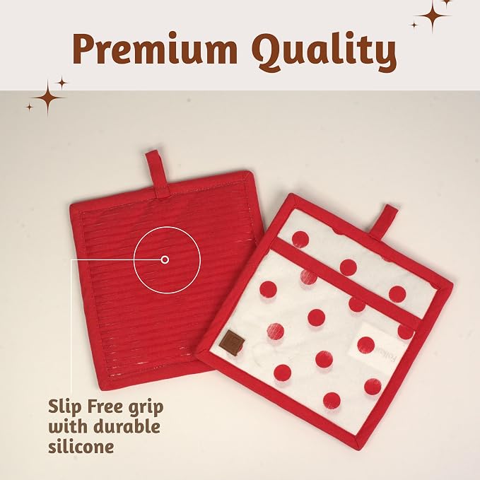Folkulture Pot Holders for Kitchen | Pack of 2 Ribbed Soft Silicone Hot Pads | - Image 4