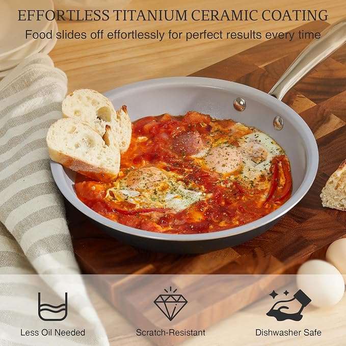 KITEXPERT Non Stick Frying Pans Set, Titanium Ceramic Pan Skillet Set Non Toxic - Image 6