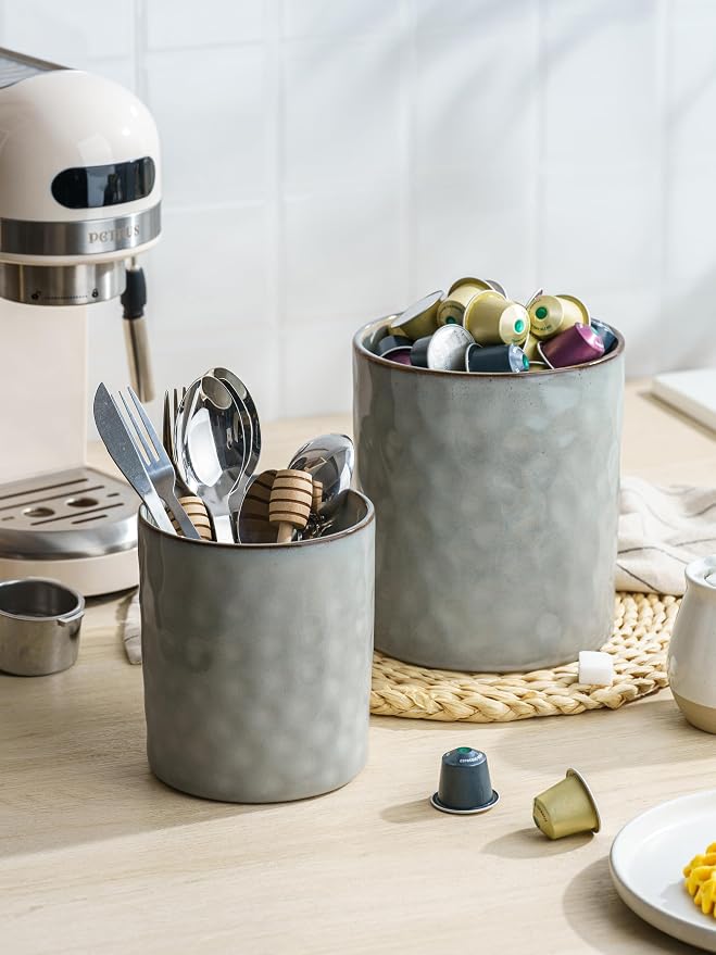 famiware Ocean Utensil Holder, 7.2"+5.8" Ceramic Kitchen Utensil Holder - Image 3