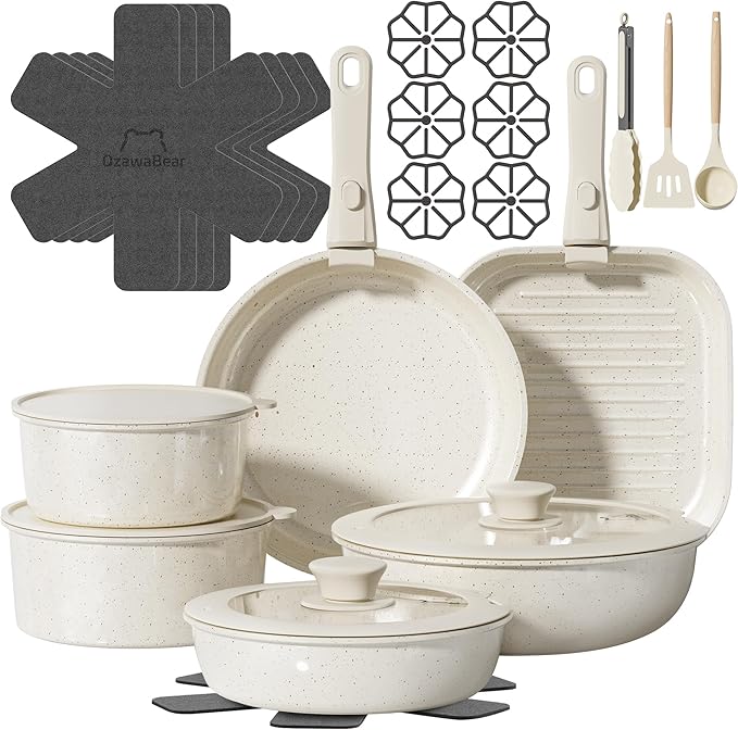 26 Pcs Pots and Pans Set Non Stick, Ceramic Cookware Set Non Toxic by OzawaBear