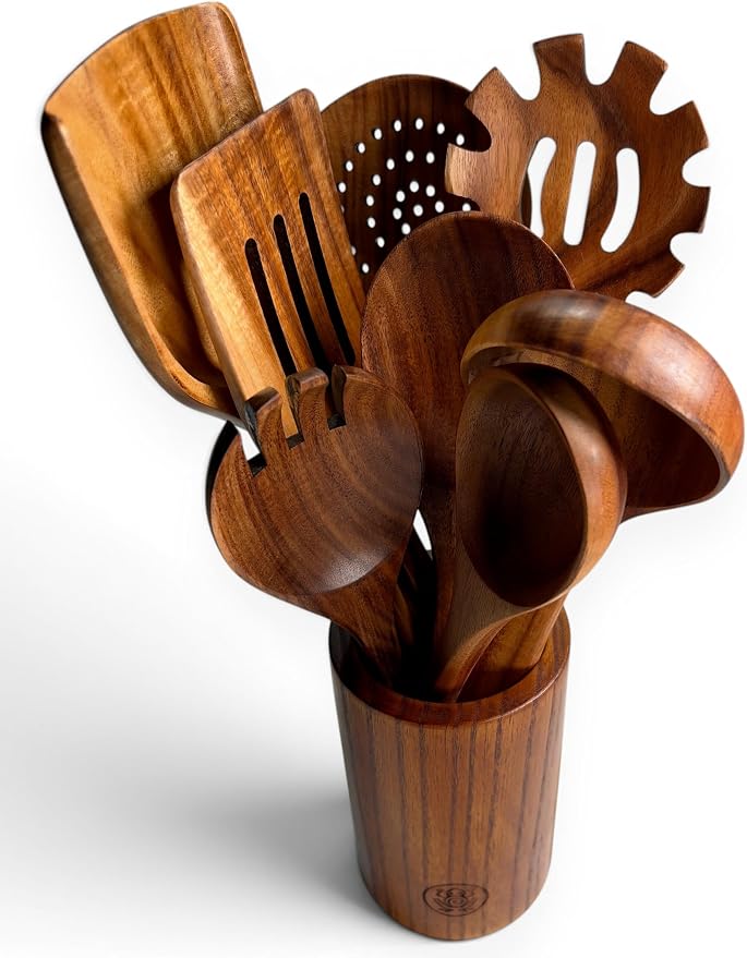 Wooden Cooking Utensils Set – Coki Home 9-Piece Teak Wood Kitchen Utensils by Unknown